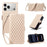 For iPhone 18 Pro Max / 17 Pro Max Leather Case Rhinestone Decor Rhombus Pattern Wallet Stand Flip Phone Cover with Straps - Apricot - 1