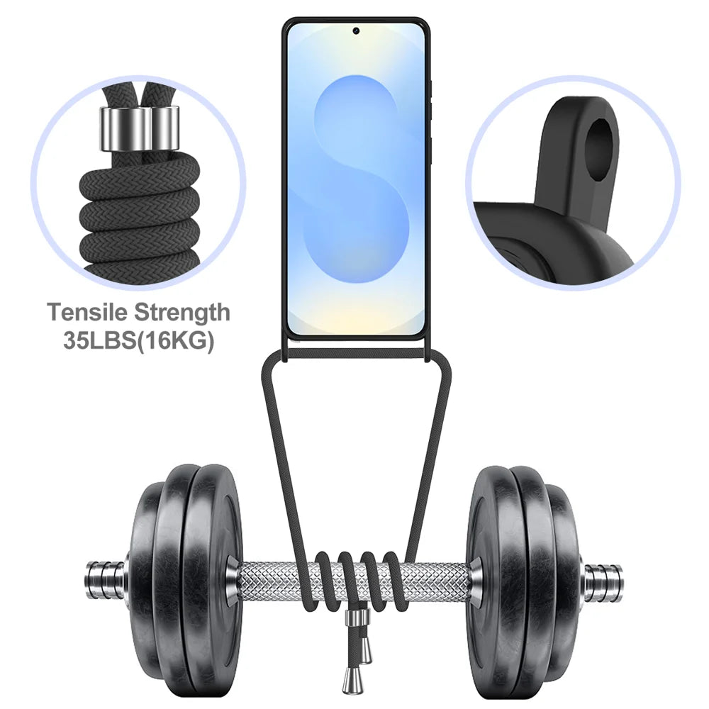 For Samsung Galaxy S26 Ultra Case Liquid Silicone Card Holder Back Phone Cover with Lanyard - Black - 6