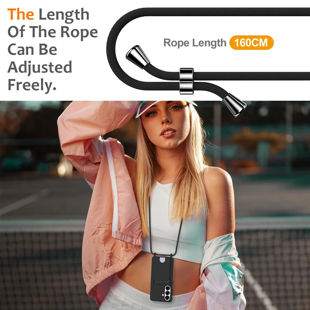 For Samsung Galaxy S26 Case Liquid Silicone Card Holder Back Phone Cover with Lanyard - Black - 3