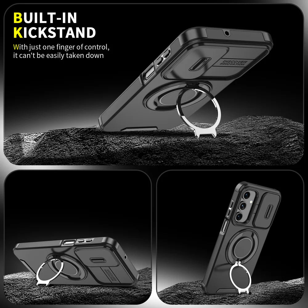 For Samsung Galaxy A16 4G / Galaxy A17 5G / Galaxy A17 4G / Galaxy A16 5G Magnetic Case with Screen Film / Slide Lens Cover / Kickstand TPU + PC Phone Shell - Red - 6