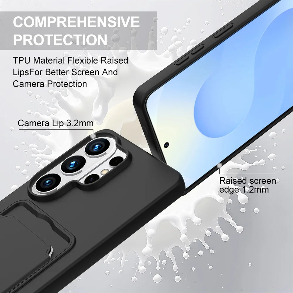 For Samsung Galaxy S26 Ultra Liquid Silicone Case  Phone Back Cover with Card Holder and Short Strap - Black - 7
