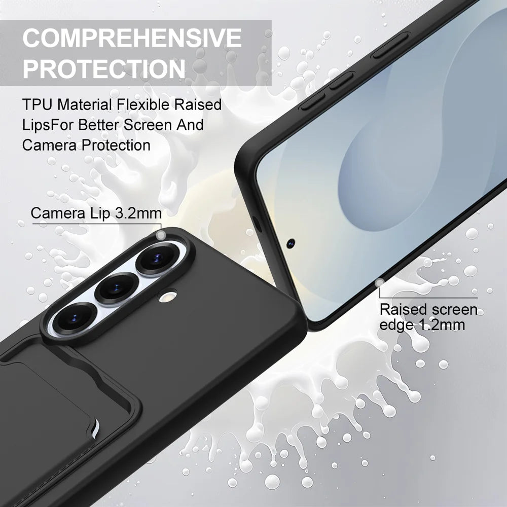 For Samsung Galaxy S26 Liquid Silicone Case  Phone Back Cover with Card Holder and Short Strap - Black - 7