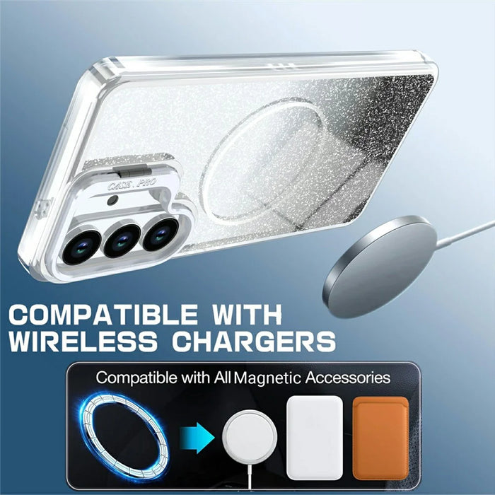 Magnetic Case For Samsung Galaxy S25  /  S24 Gradient Glitter Shockproof TPU PC Phone Cover - Black - 3