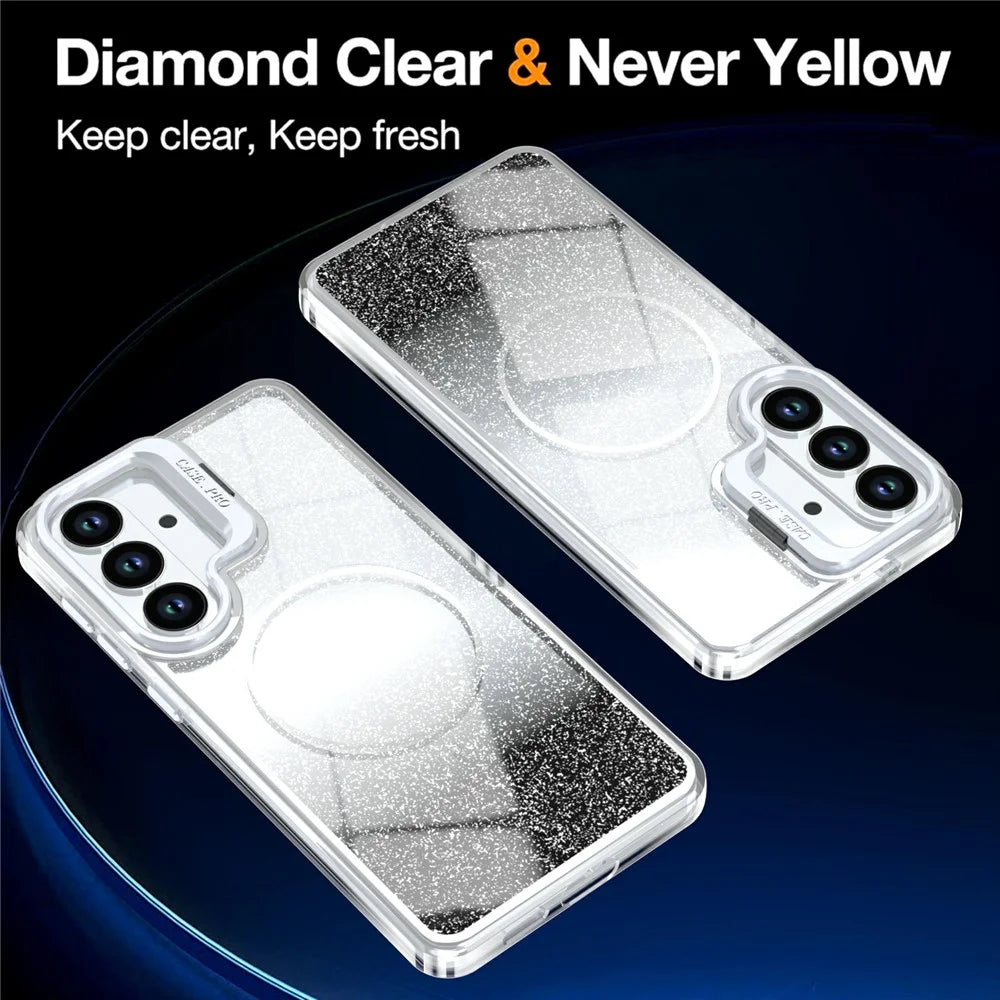 Magnetic Case For Samsung Galaxy S25+  /  S24+ Gradient Glitter Shockproof TPU PC Phone Cover - Black - 2