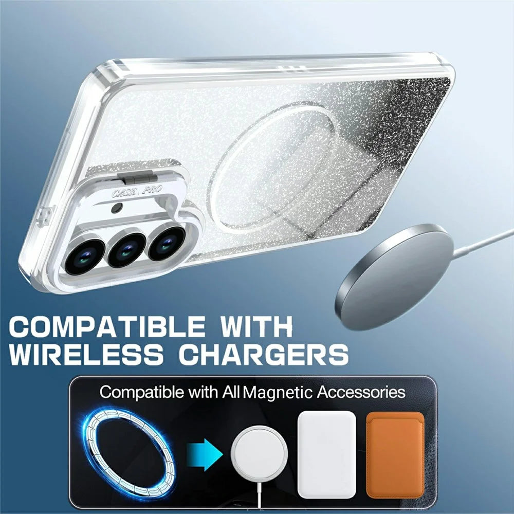 For Samsung Galaxy S26 Magnetic Case Gradient Glitter Shockproof TPU PC Phone Cover - Black - 3