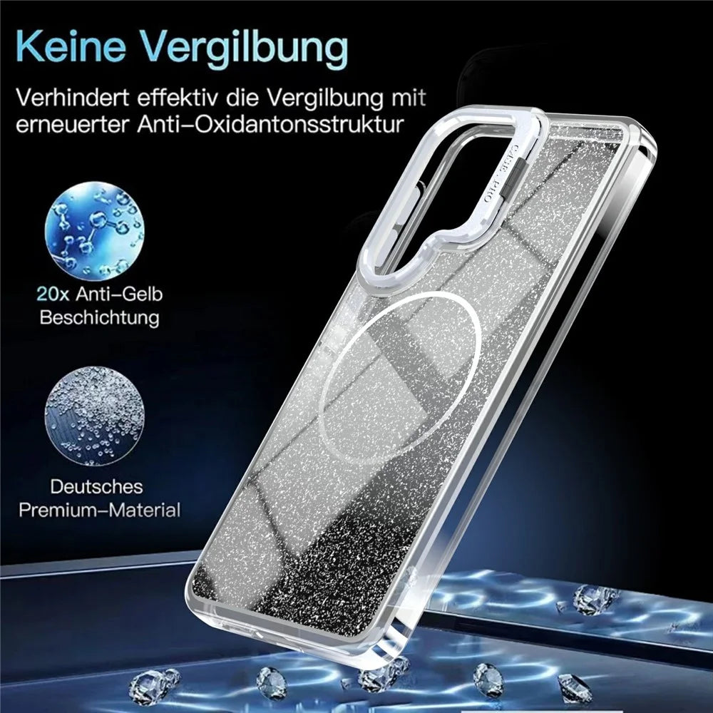 For Samsung Galaxy S26+ Magnetic Case Gradient Glitter Shockproof TPU PC Phone Cover - Black - 7