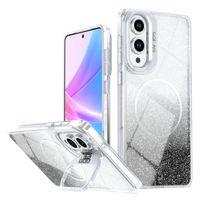 For Samsung Galaxy S25 Edge Magnetic Case Gradient Glitter Shockproof TPU PC Phone Cover - Black - 1