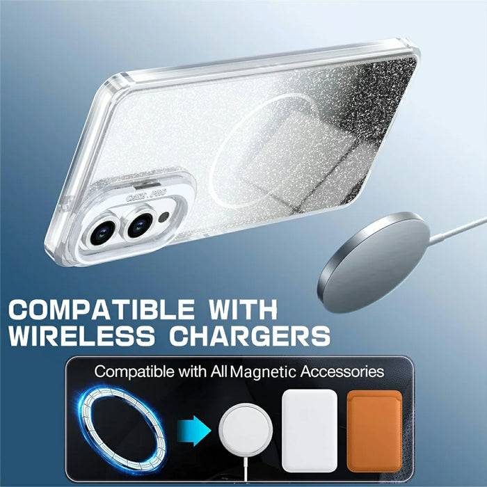 For Samsung Galaxy S25 Edge Magnetic Case Gradient Glitter Shockproof TPU PC Phone Cover - Black - 3