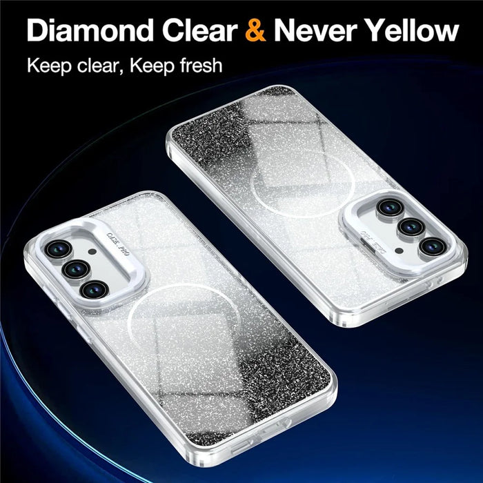 For Samsung Galaxy S24 FE Magnetic Case Gradient Glitter Shockproof TPU PC Phone Cover - Black - 2