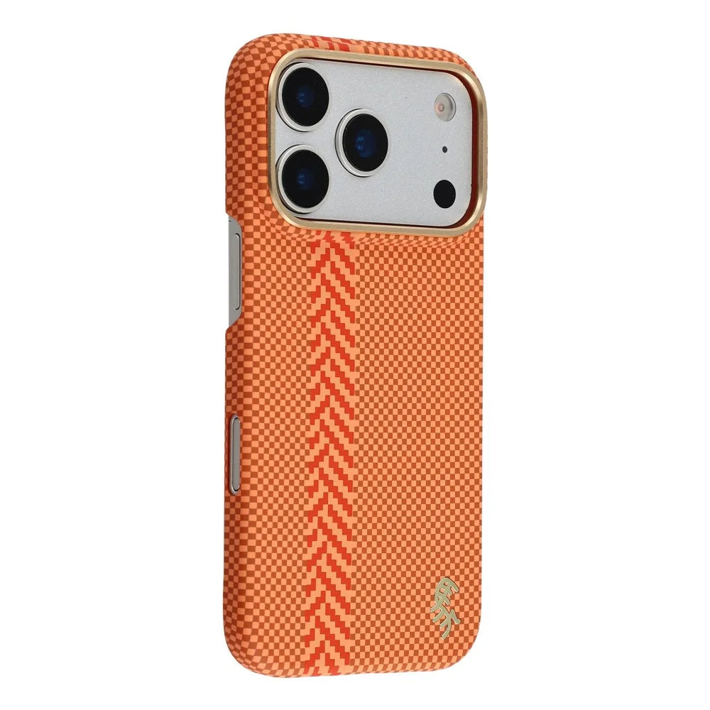 X-LEVEL For iPhone 17 Pro Case Compatible with MagSafe Lacquered "Horse" Character Carbon Nanofiber PC Phone Cover - Orange - 1