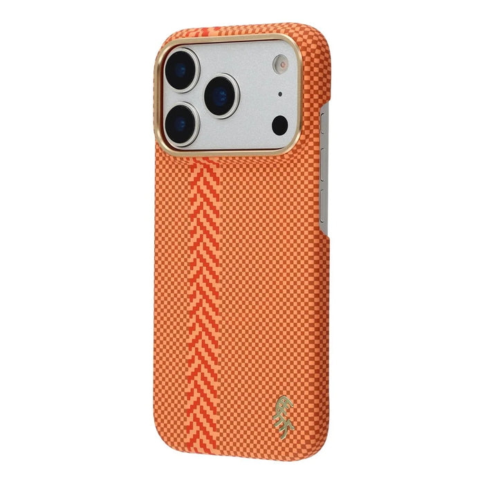 X-LEVEL For iPhone 17 Pro Case Compatible with MagSafe Lacquered "Horse" Character Carbon Nanofiber PC Phone Cover - Orange - 4