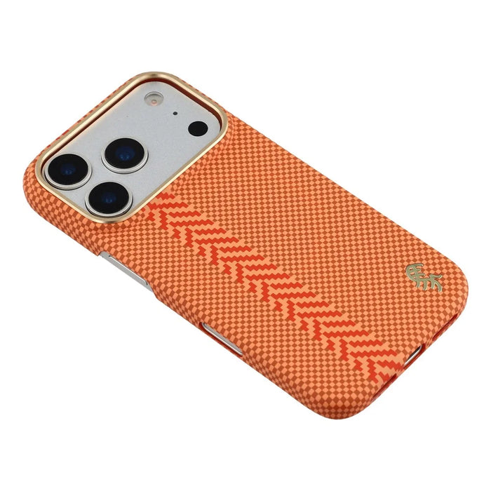 X-LEVEL For iPhone 17 Pro Case Compatible with MagSafe Lacquered "Horse" Character Carbon Nanofiber PC Phone Cover - Orange - 6