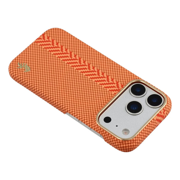 X-LEVEL For iPhone 17 Pro Case Compatible with MagSafe Lacquered "Horse" Character Carbon Nanofiber PC Phone Cover - Orange - 7