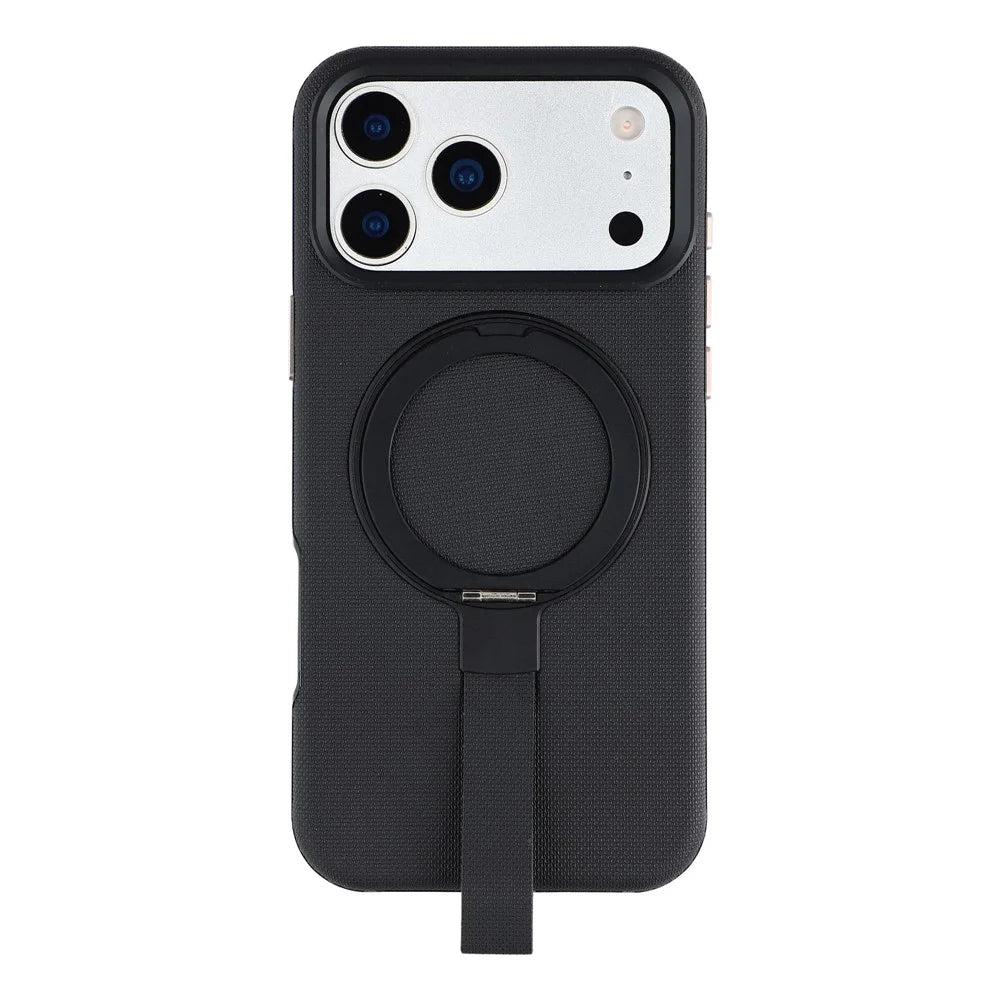 KIGC For iPhone 17 Pro Max Case Compatible with MagSafe Rotating Kickstand Wristband Woven Texture PC Phone Cover - Black - 2