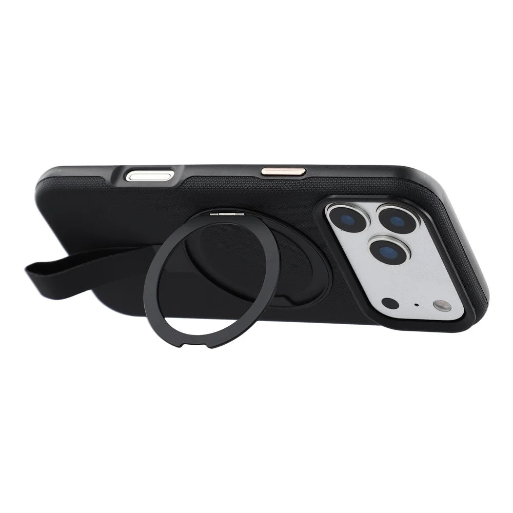 KIGC For iPhone 17 Pro Max Case Compatible with MagSafe Rotating Kickstand Wristband Woven Texture PC Phone Cover - Black - 4