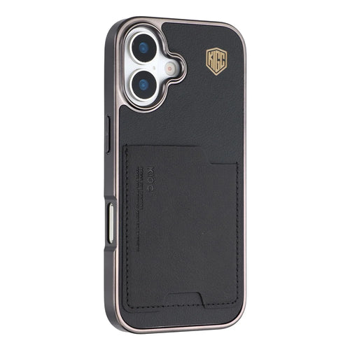 KIGC For iPhone 17 Case Leather + PC + TPU Electroplating Phone Cover with Card Holder - Black - 1