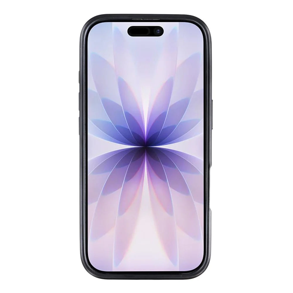 KIGC For iPhone 17 Case Leather + PC + TPU Electroplating Phone Cover with Card Holder - Black - 2
