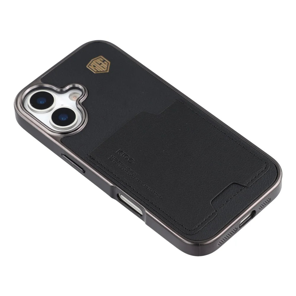 KIGC For iPhone 17 Case Leather + PC + TPU Electroplating Phone Cover with Card Holder - Black - 4