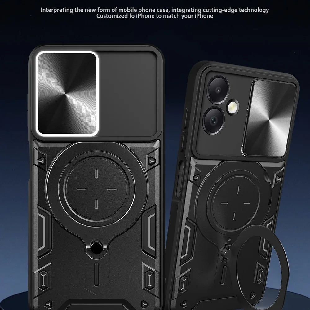 For Samsung Galaxy A06 4G Case TPU + PC Phone Cover with Kickstand , Slide Lens Window - Black - 2