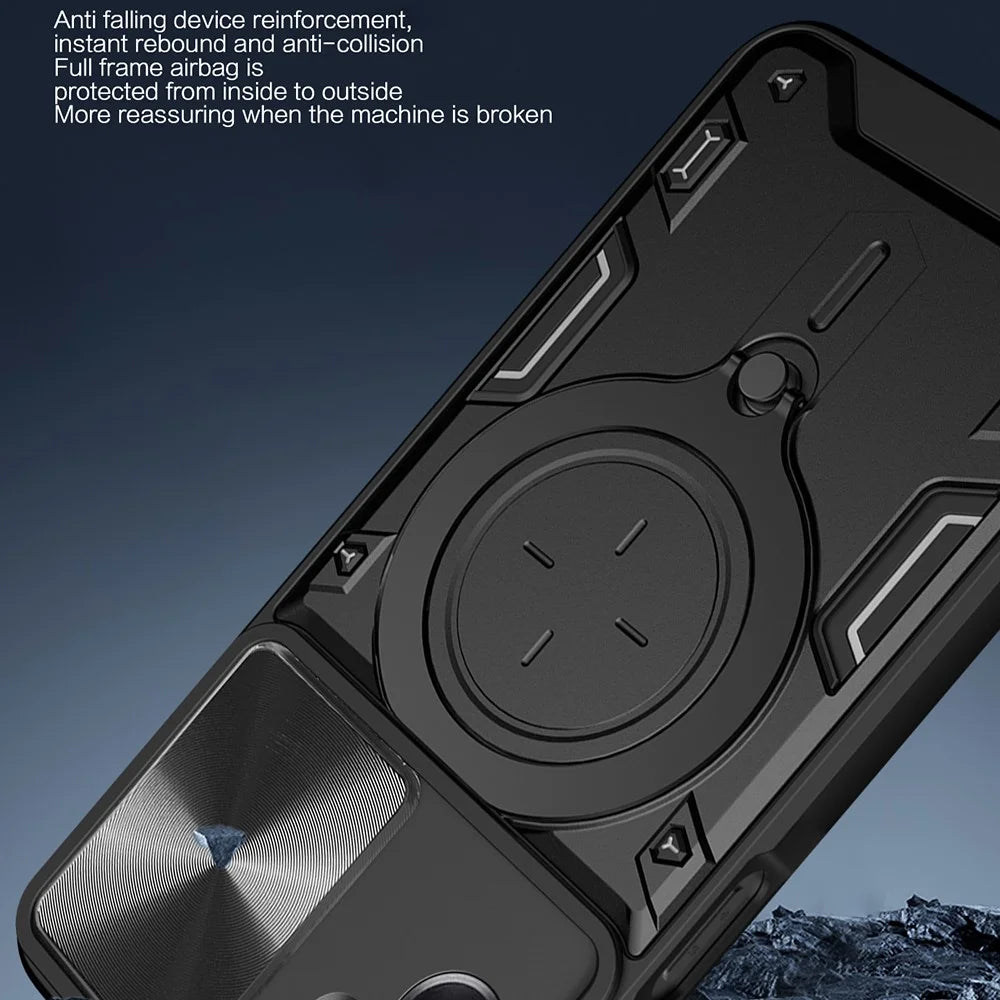 For Samsung Galaxy A06 4G Case TPU + PC Phone Cover with Kickstand , Slide Lens Window - Black - 3