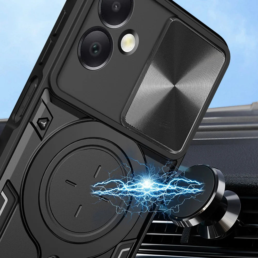 For Samsung Galaxy A06 4G Case TPU + PC Phone Cover with Kickstand , Slide Lens Window - Black - 5