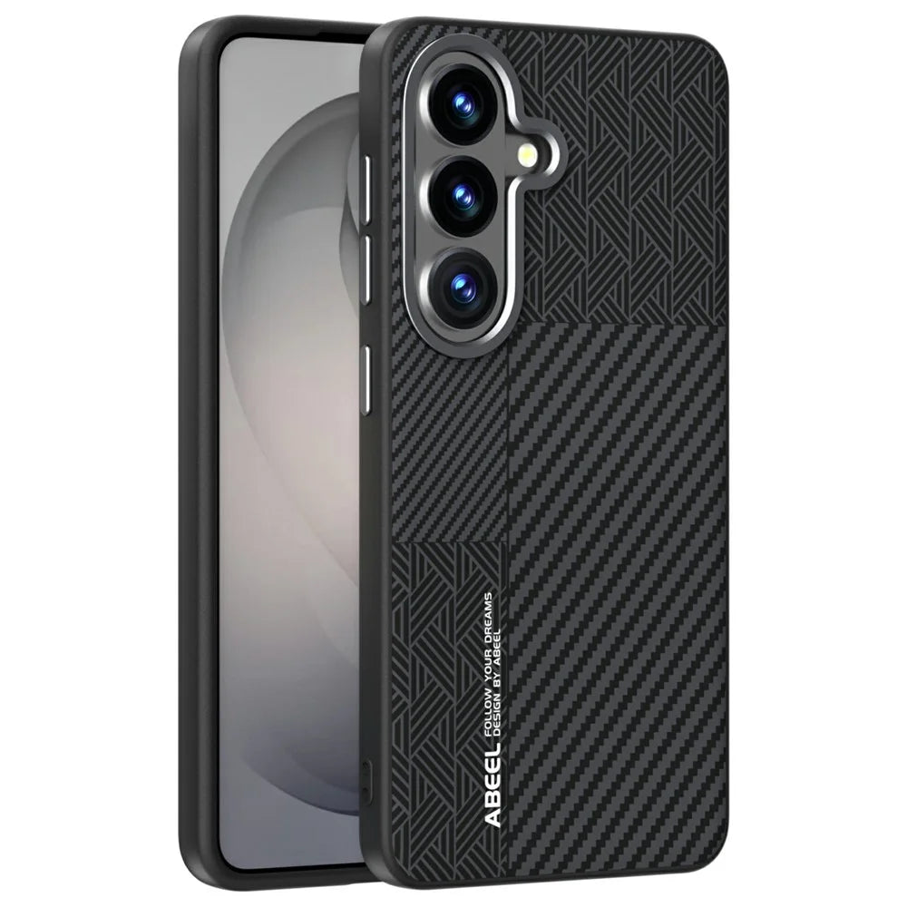 ABEEL For Samsung Galaxy S26 Magnetic Case PC + TPU + Aluminum Alloy + PU Leather Slim Phone Back Cover - Texture 3 - 1