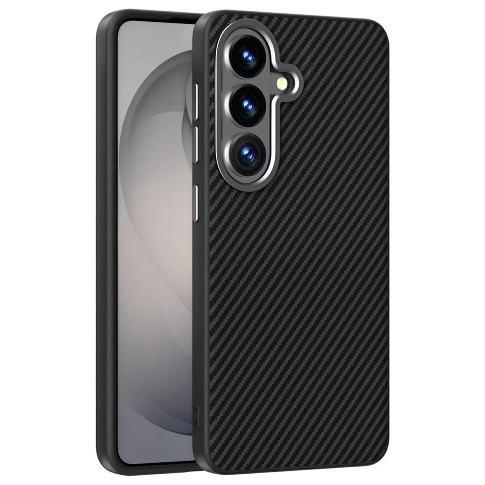 ABEEL For Samsung Galaxy S26 Magnetic Case Carbon Fiber Texture TPU PC PU Phone Back Cover - Black - 1