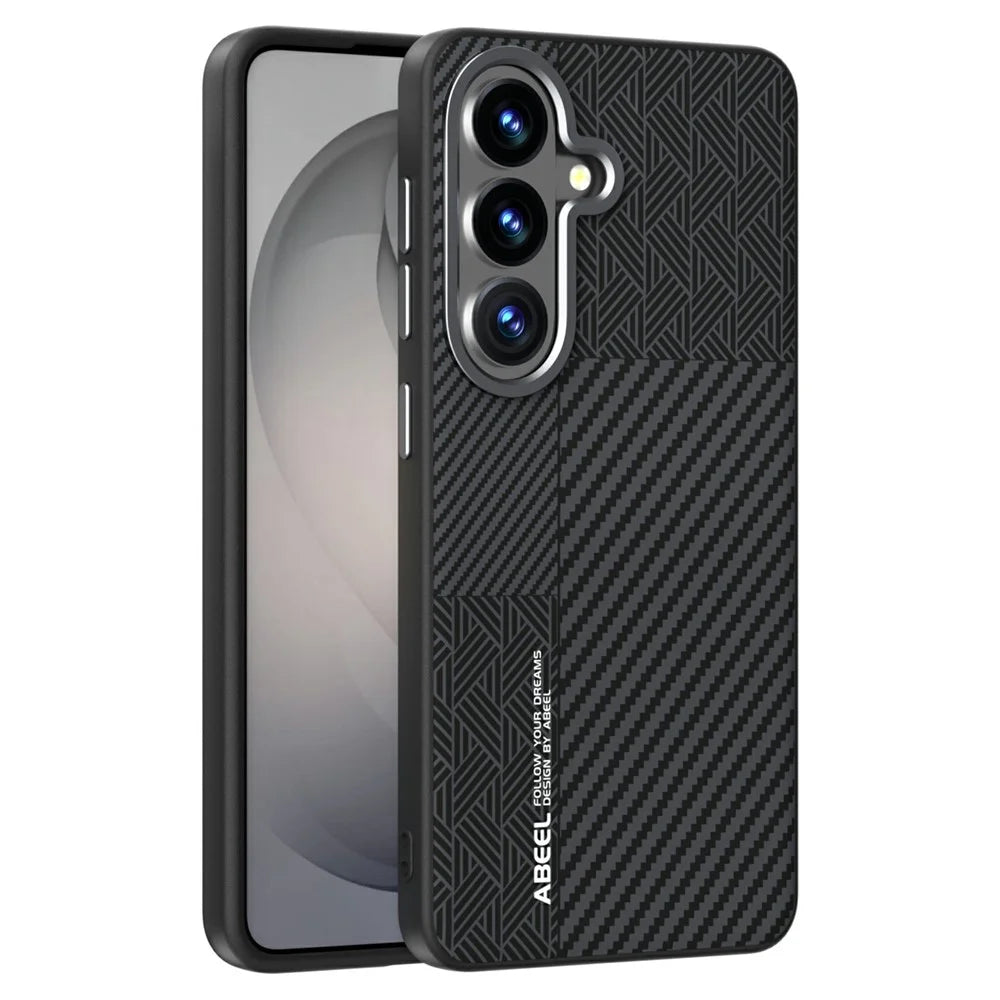 ABEEL For Samsung Galaxy S26+ Magnetic Case PC + TPU + Aluminum Alloy + PU Leather Slim Phone Back Cover - Texture 3 - 1