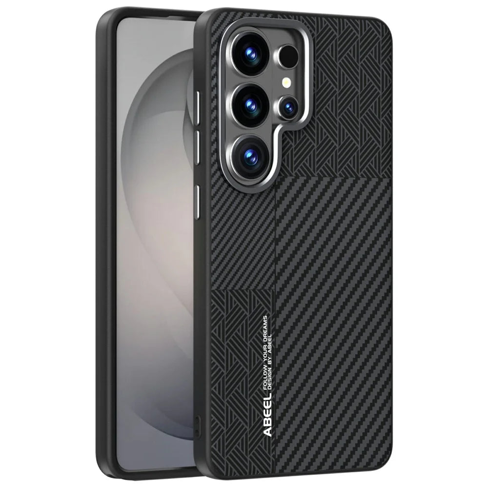 ABEEL For Samsung Galaxy S26 Ultra Magnetic Case PC + TPU + Aluminum Alloy + PU Leather Slim Phone Back Cover - Texture 3 - 1