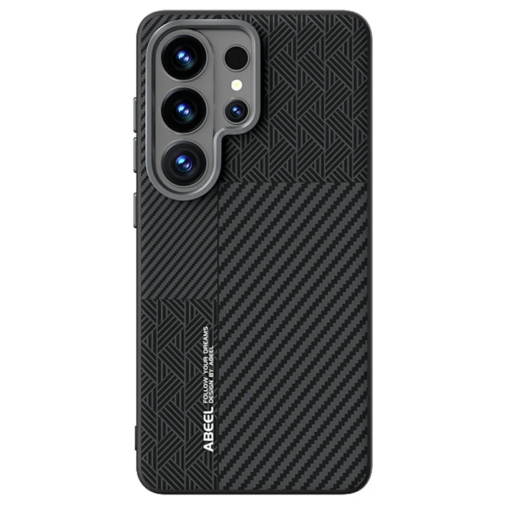 ABEEL For Samsung Galaxy S26 Ultra Magnetic Case PC + TPU + Aluminum Alloy + PU Leather Slim Phone Back Cover - Texture 3 - 2