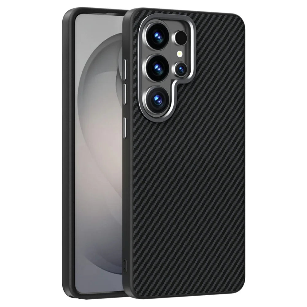 ABEEL For Samsung Galaxy S26 Ultra Magnetic Case Carbon Fiber Texture TPU PC PU Phone Back Cover - Black - 1