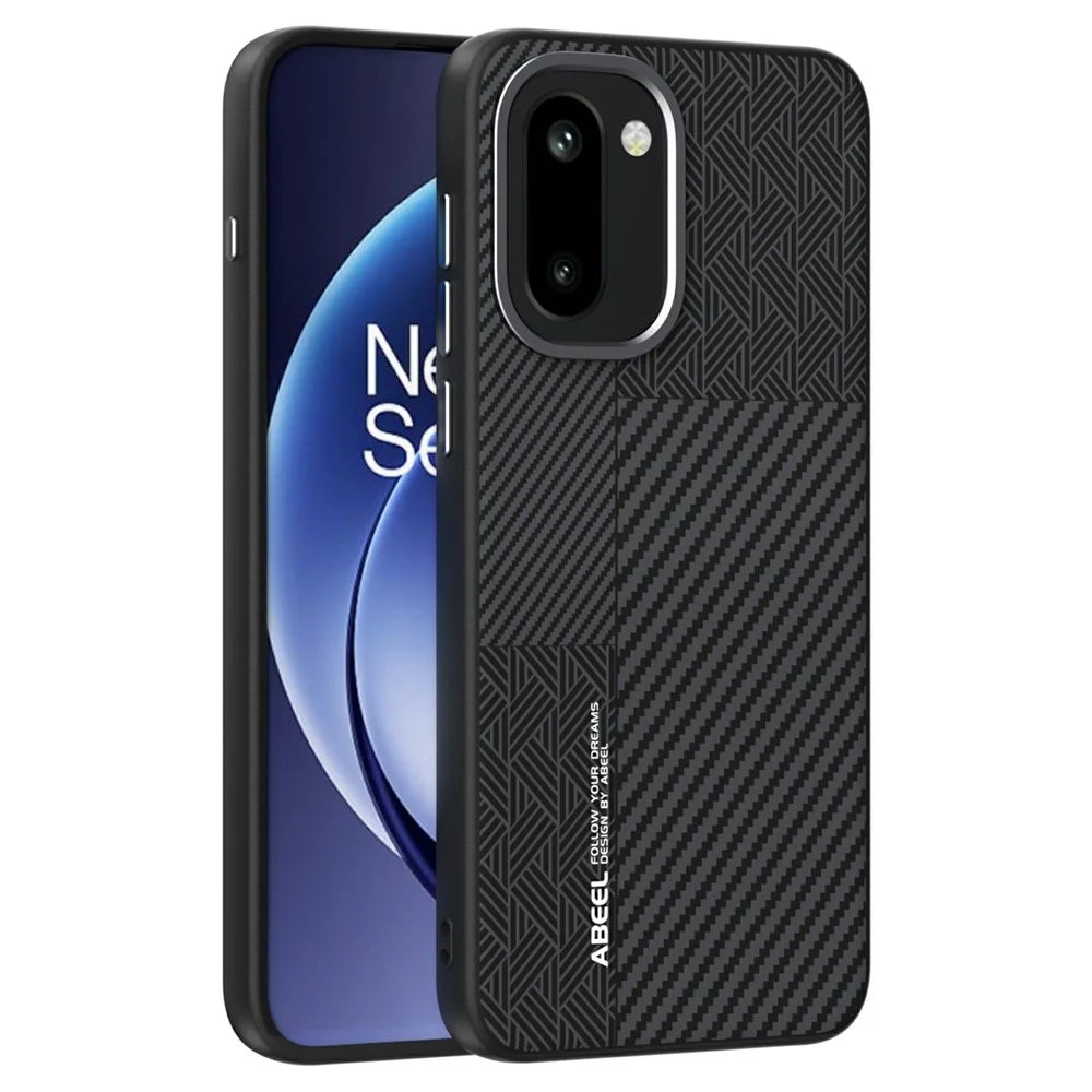 ABEEL For OnePlus 15R 5G Magnetic Case PC + TPU + Aluminum Alloy + PU Leather Slim Phone Back Cover - Texture 3 - 1