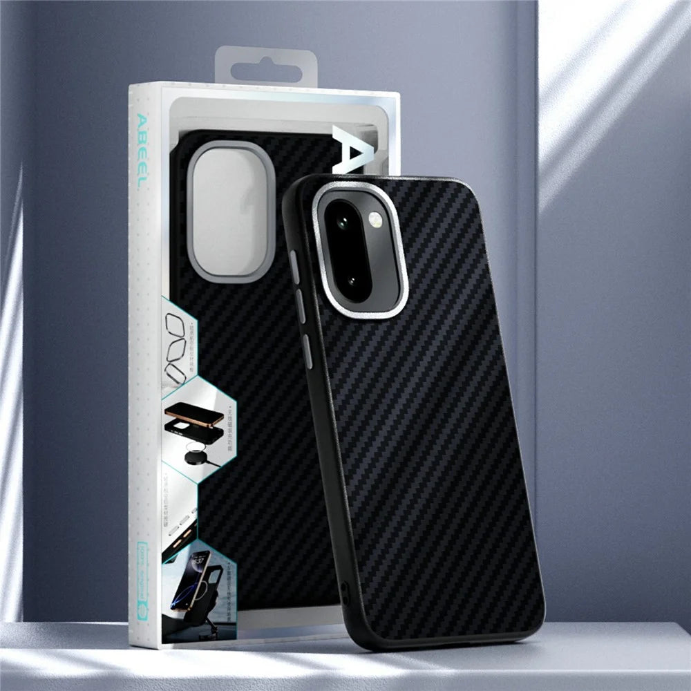 ABEEL For OnePlus 15R 5G Magnetic Case Carbon Fiber Texture Phone Back Cover - Black - 7