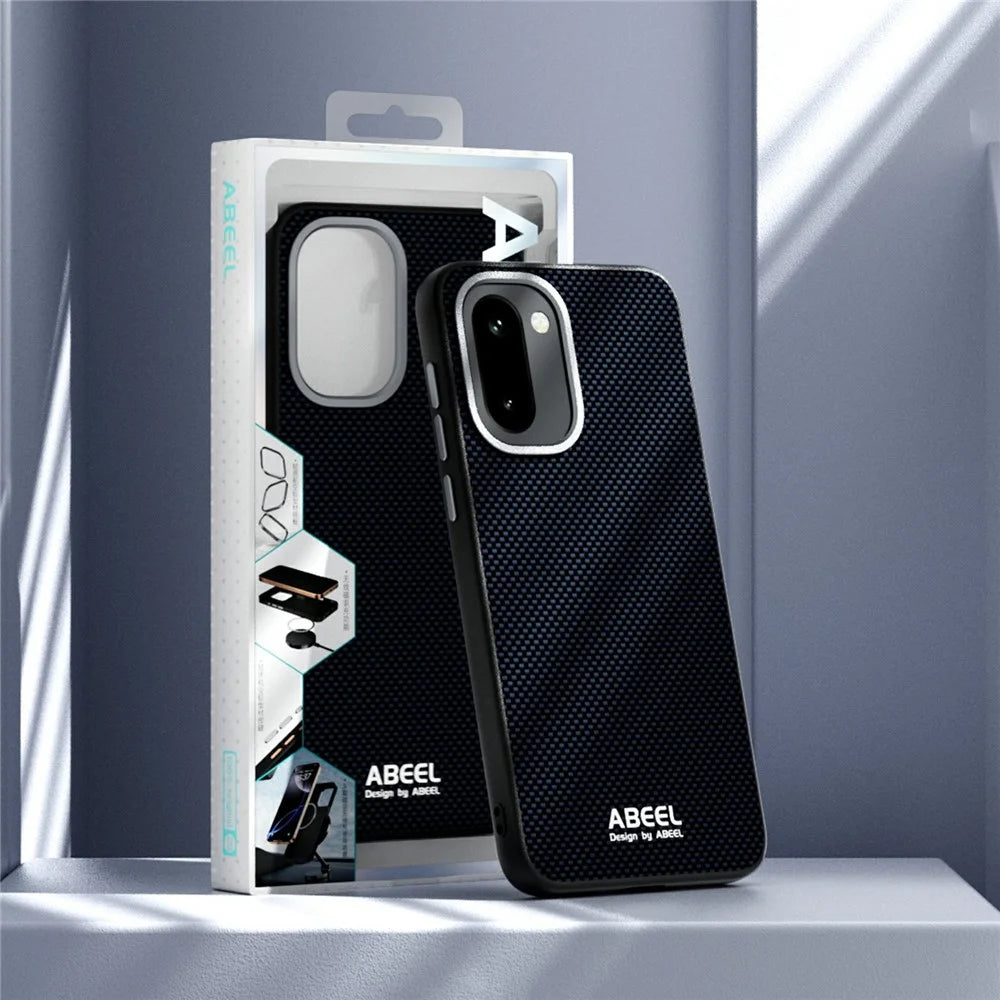 ABEEL For OnePlus 15R 5G Magnetic Case Printed PC TPU Aluminum Alloy Leather Phone Cover - Black - 7