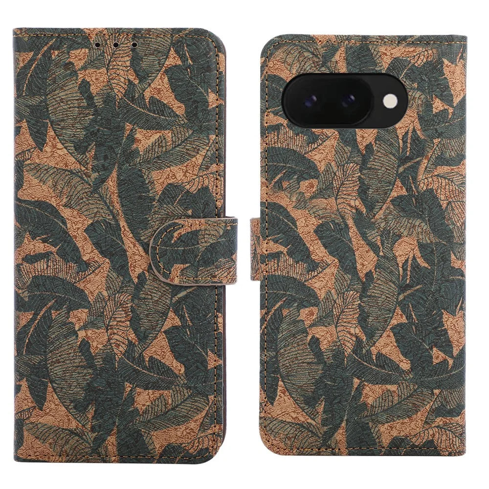 For Google Pixel 9a Leather Wallet Case Bohemian-style TPU PU Phone Cover with Stand - Autumn Leaves - 1