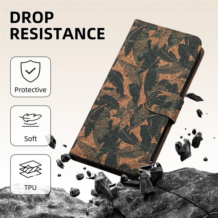 For Google Pixel 9a Leather Wallet Case Bohemian-style TPU PU Phone Cover with Stand - Autumn Leaves - 5