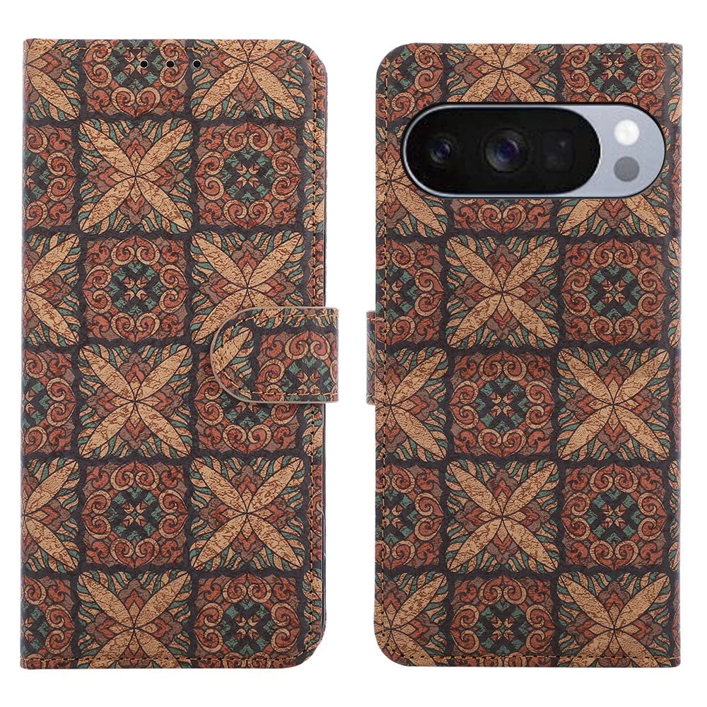 Leather Wallet Case For Google Pixel 10  /  Pixel 10 Pro Bohemian-style TPU PU Phone Cover with Stand - Hearts - 1