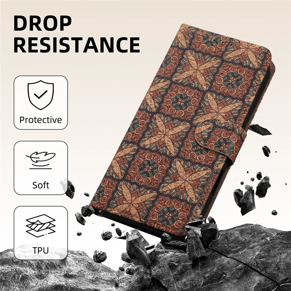 Leather Wallet Case For Google Pixel 10  /  Pixel 10 Pro Bohemian-style TPU PU Phone Cover with Stand - Hearts - 5