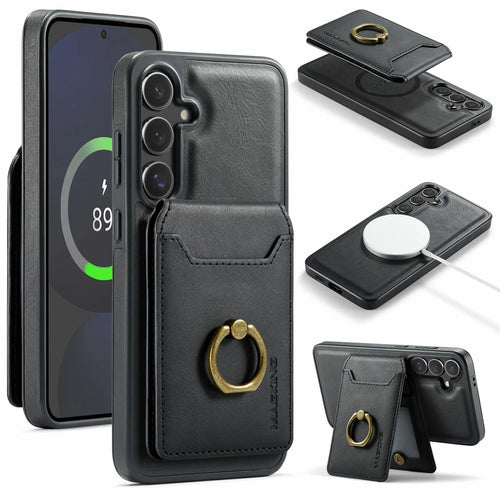 MAGKING K1 Series For Samsung Galaxy S24 FE Magnetic Case PC + TPU + PU Phone Cover with Card Holder - Black - 1