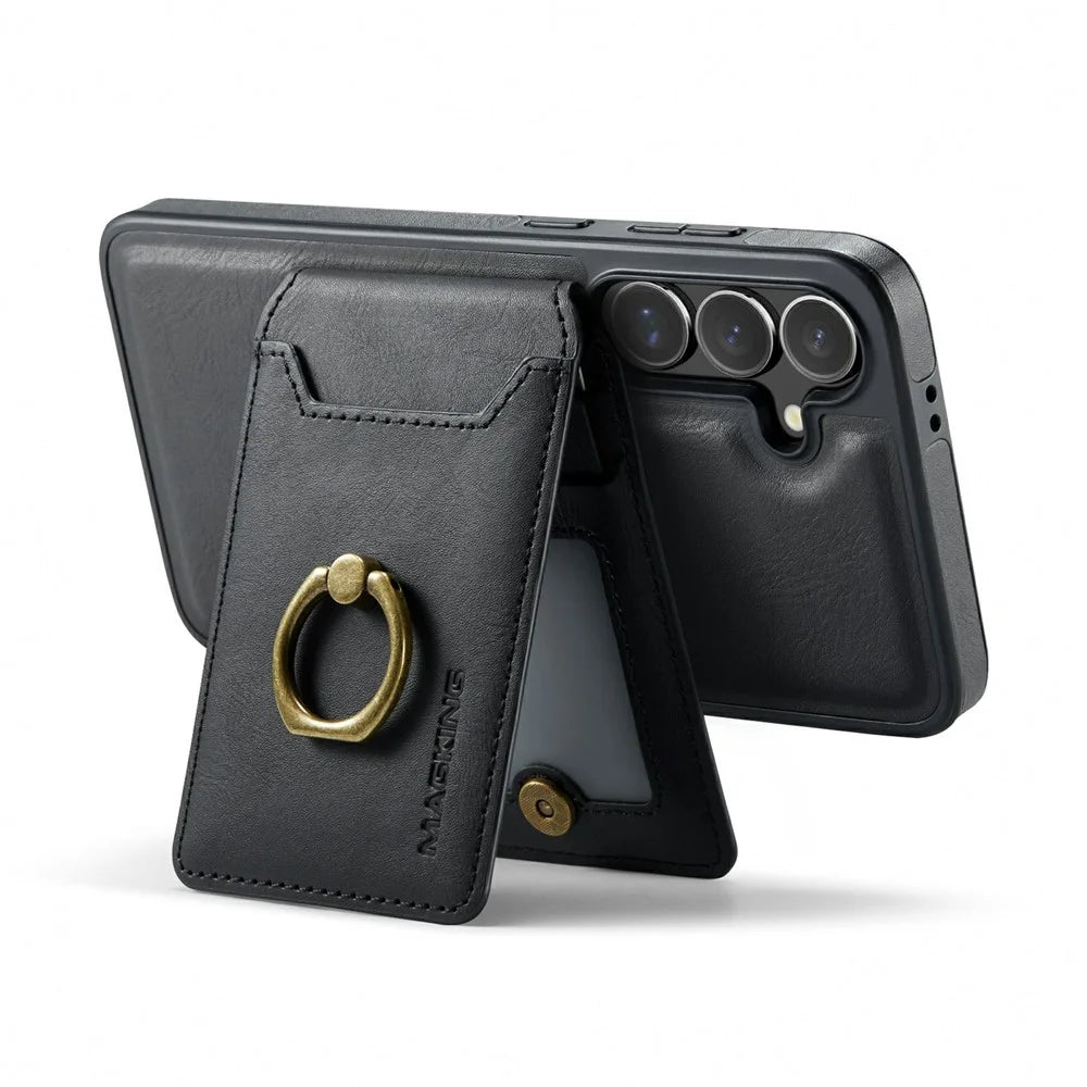 MAGKING K1 Series For Samsung Galaxy S24 FE Magnetic Case PC + TPU + PU Phone Cover with Card Holder - Black - 4