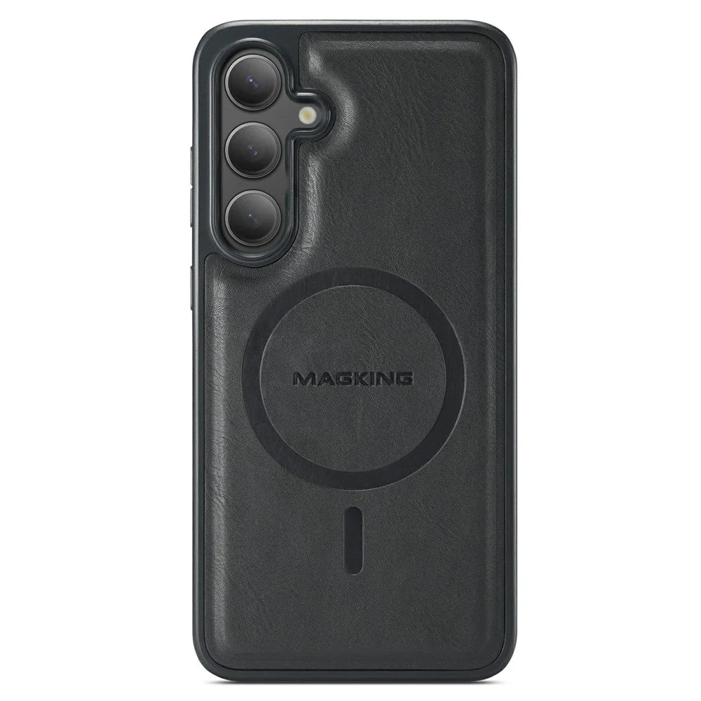 MAGKING K1 Series For Samsung Galaxy S24 FE Magnetic Case PC + TPU + PU Leather Phone Cover - Black - 4