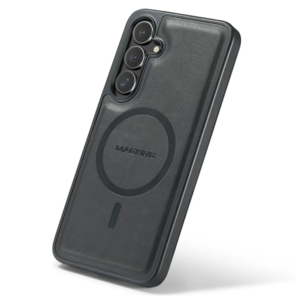 MAGKING K1 Series For Samsung Galaxy S24 FE Magnetic Case PC + TPU + PU Leather Phone Cover - Black - 5