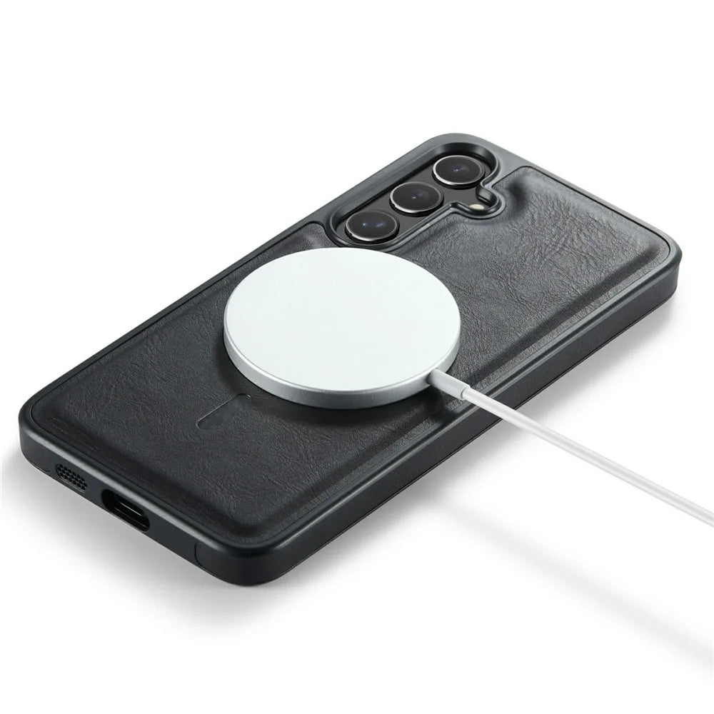 MAGKING K1 Series For Samsung Galaxy S24 FE Magnetic Case PC + TPU + PU Leather Phone Cover - Black - 6