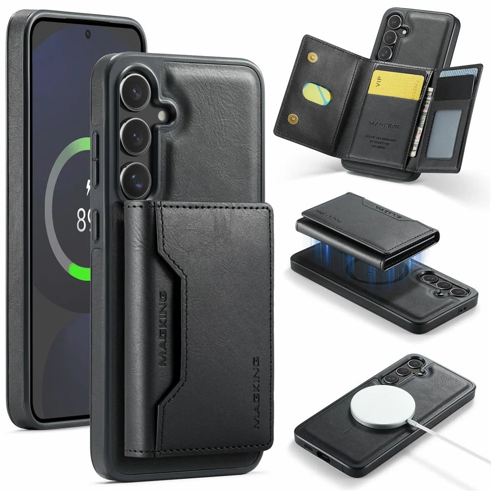 MAGKING K2 Series For Samsung Galaxy S24 FE Magnetic Case PC + TPU + PU Phone Cover with RFID Blocking Wallet - Black - 1