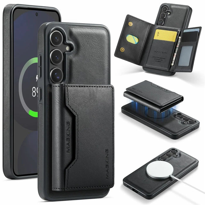 MAGKING K2 Series For Samsung Galaxy S24 FE Magnetic Case PC + TPU + PU Phone Cover with RFID Blocking Wallet - Black - 1