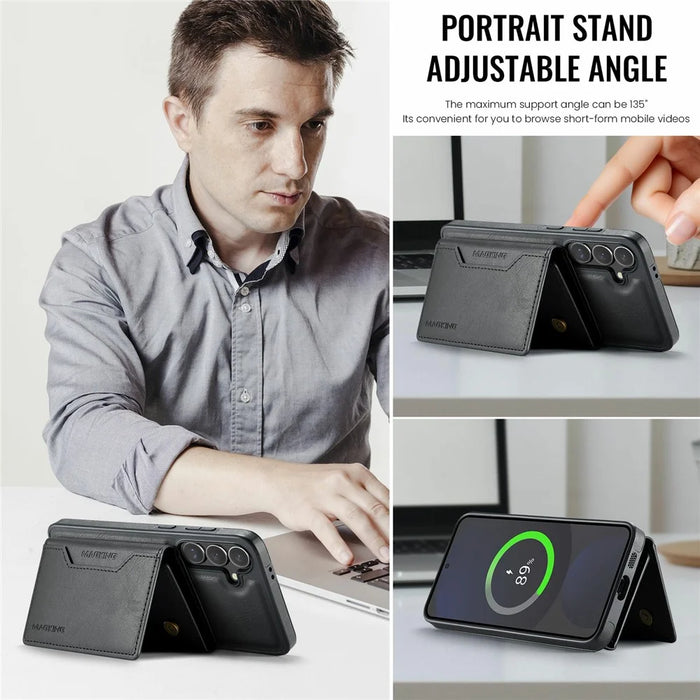 MAGKING K2 Series For Samsung Galaxy S24 FE Magnetic Case PC + TPU + PU Phone Cover with RFID Blocking Wallet - Black - 6