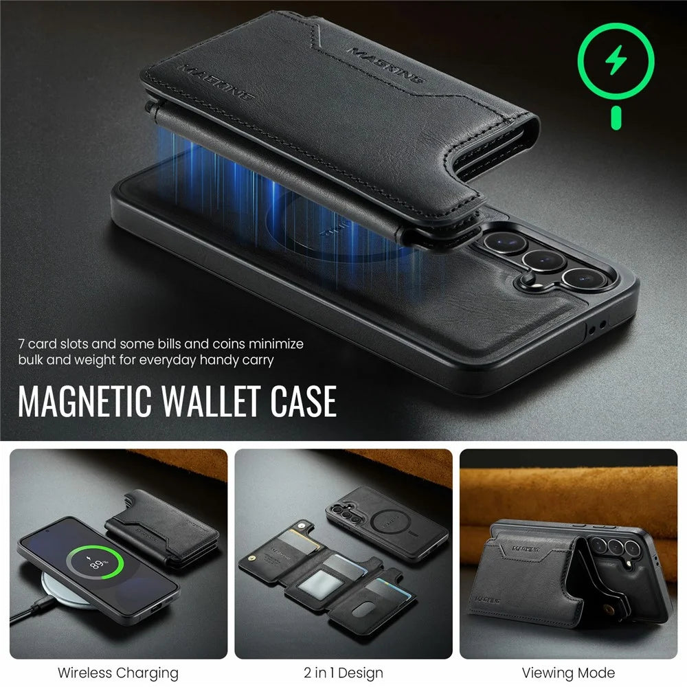 MAGKING K3 Series For Samsung Galaxy S24 FE Magnetic Case Detachable Wallet PC + TPU + PU Phone Cover - Black - 5