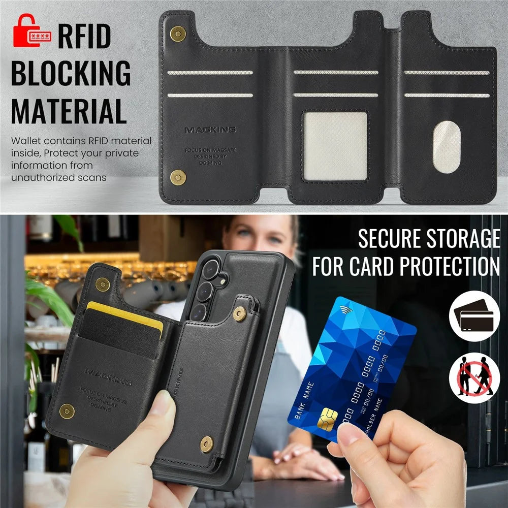 MAGKING K3 Series For Samsung Galaxy S24 FE Magnetic Case Detachable Wallet PC + TPU + PU Phone Cover - Black - 7