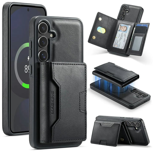 MAGKING K4 Series For Samsung Galaxy S24 FE Magnetic Case Detachable Wallet PU TPU PC Phone Cover - Black - 1