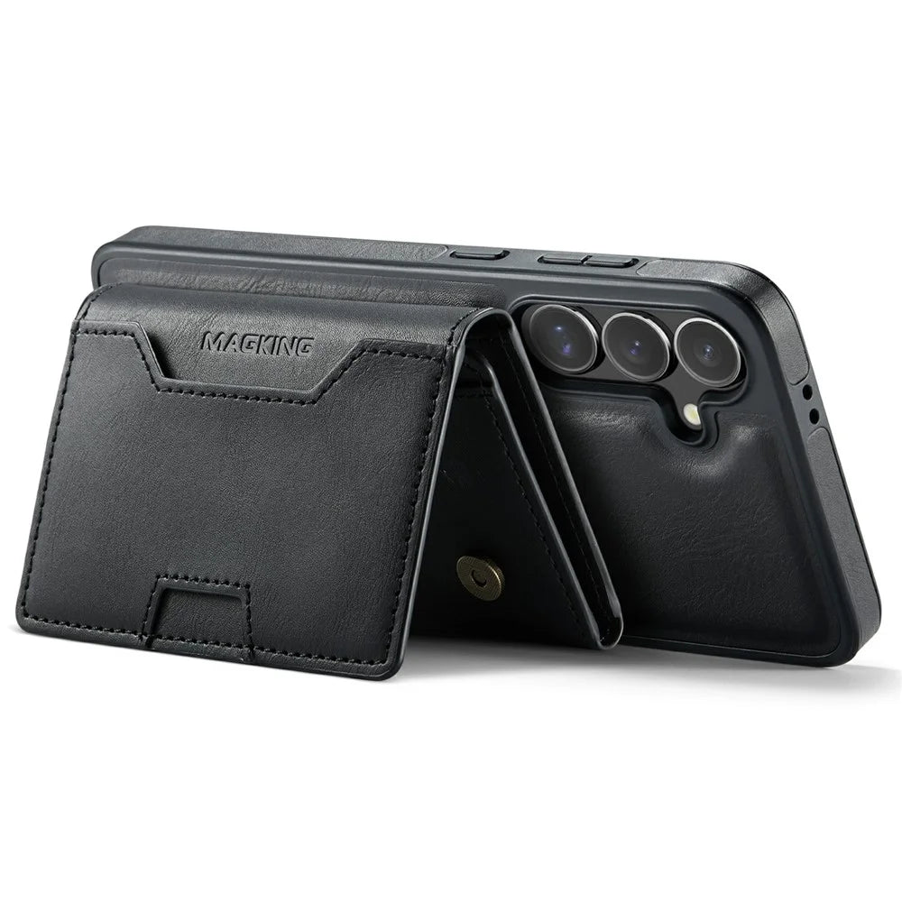 MAGKING K4 Series For Samsung Galaxy S24 FE Magnetic Case Detachable Wallet PU TPU PC Phone Cover - Black - 3